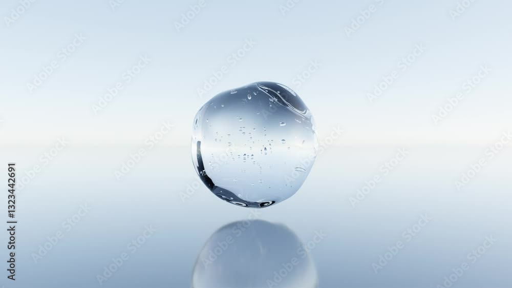 Poster floating transparent 3d sphere with bubbles inside – abstract minimal seamless loop for science and 
