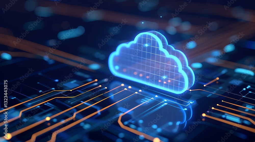 Aufkleber futuristic cloud computing concept with digital circuitry background and neon glow effects