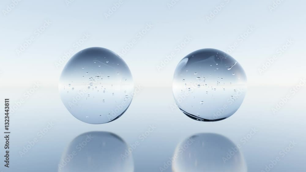 Poster abstract 3d cosmetic molecules floating with bubbles – transparent animation in seamless loop for sk