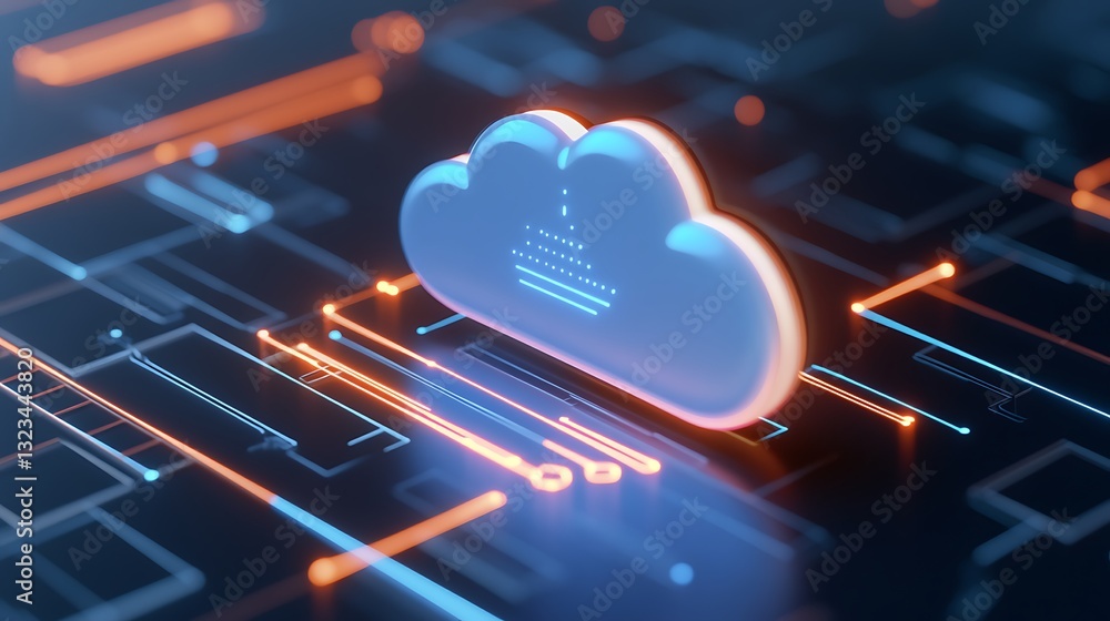 Aufkleber futuristic cloud computing concept with neon lines and digital circuit background