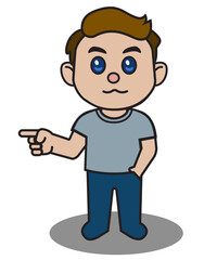 pointing bot character teen men figure lovely chibi video design vector graphic element color cartoon simple art stock