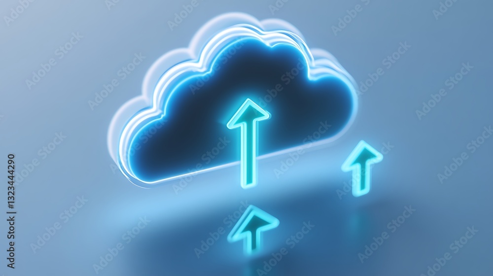 Poster futuristic cloud icon with arrows representing data upload and internet technology