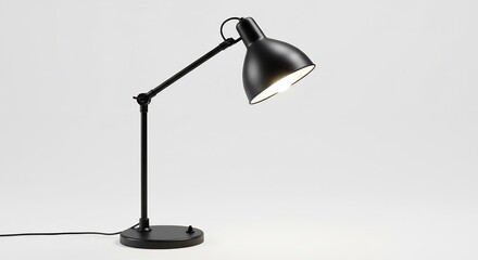 Sleek black desk lamp casts soft light minimal aesthetic. AI Generated