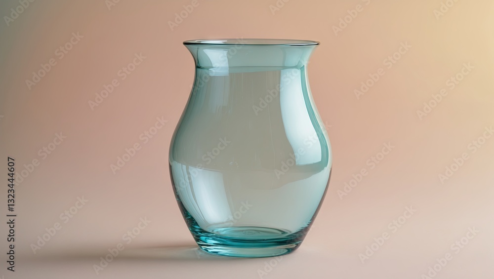 Poster elegant empty teal glass vase positioned centrally against a warm pastel gradient background featuri