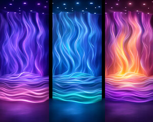 Abstract vibrant neon light panels