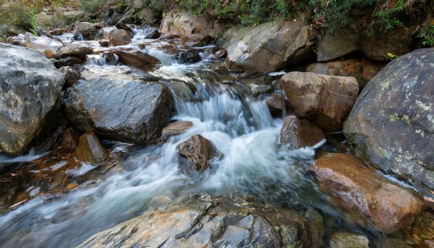 Crystal clear water flowing over smooth rocks
