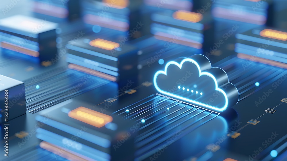 Aufkleber futuristic cloud technology with connected servers and data transmission for digital infrastructure 