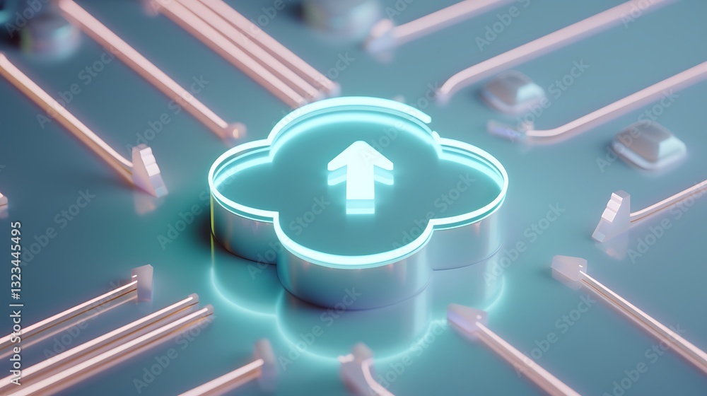 Aufkleber futuristic cloud upload icon surrounded by circuit lines in a sleek digital environment