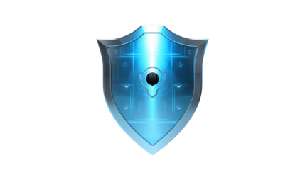 Futuristic Digital Shield Cyber Security Concept for Web Banners on transparent background.