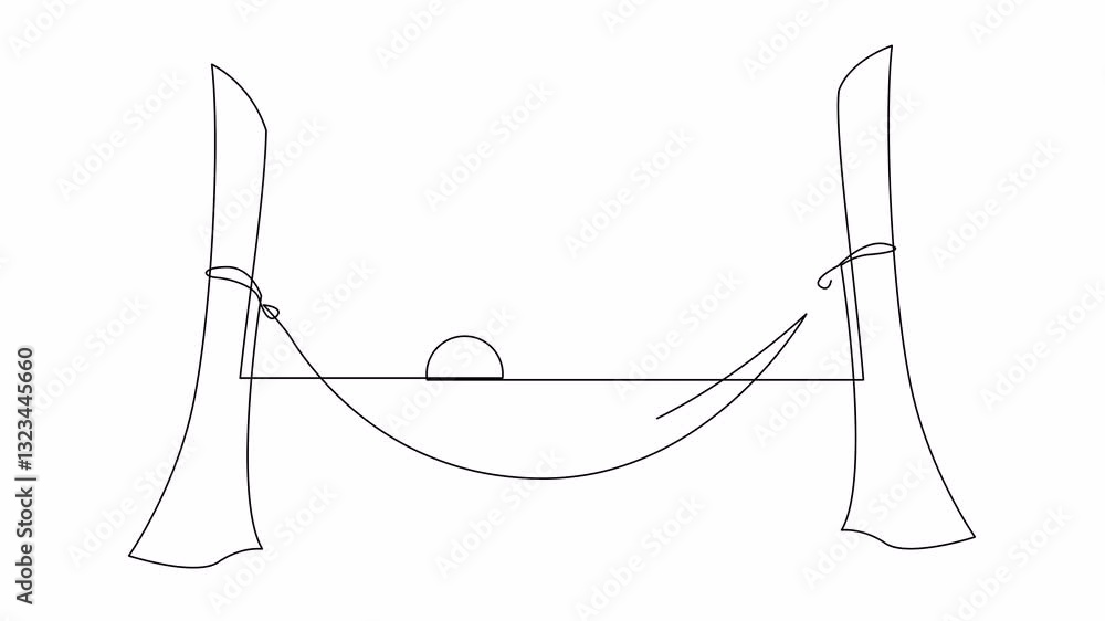 Aufkleber animated self drawing of continuous line draw hammock hanging on the trees with a sunset on the sea 