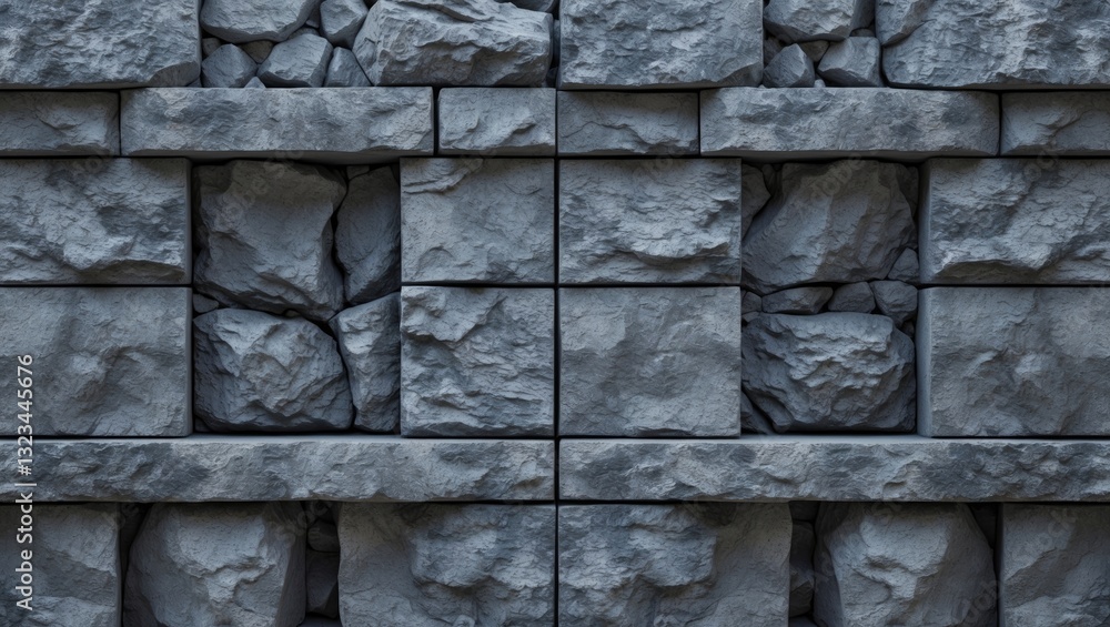 Poster gray stone wall texture with abstract patterns in a uniform grid layout featuring various dark gray 