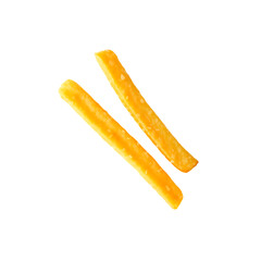 two golden crispy French fries isolated on transparent background Generative Ai.