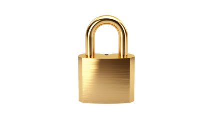 Golden Padlock Security Concept Safety Privacy and Protection on transparent background.