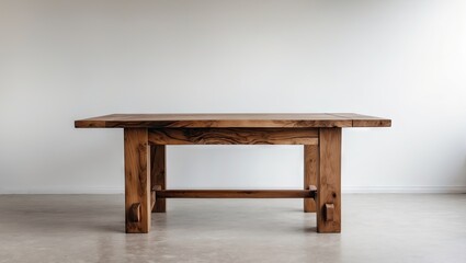 Handcrafted wooden table with a smooth finish positioned centrally against a neutral white background ideal for text or design placement.