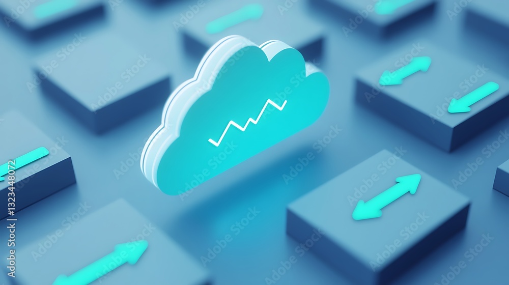 Poster modern cloud computing concept with download and upload arrows on abstract digital background