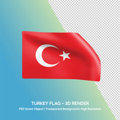 3D render of the Turkish flag with transparent background