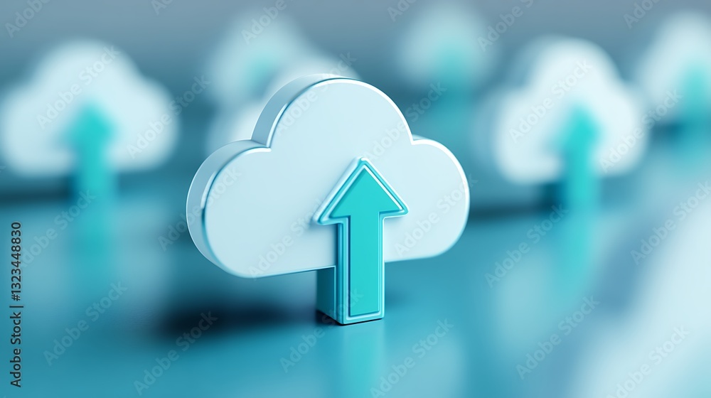 Poster modern cloud computing symbol with arrow for data upload in digital technology concept