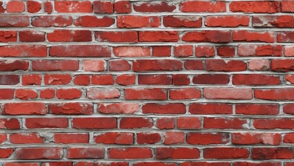 Obraz premium Horizontal textured red brick wall background featuring a mix of dark and light red bricks with visible mortar lines and a rustic appearance.