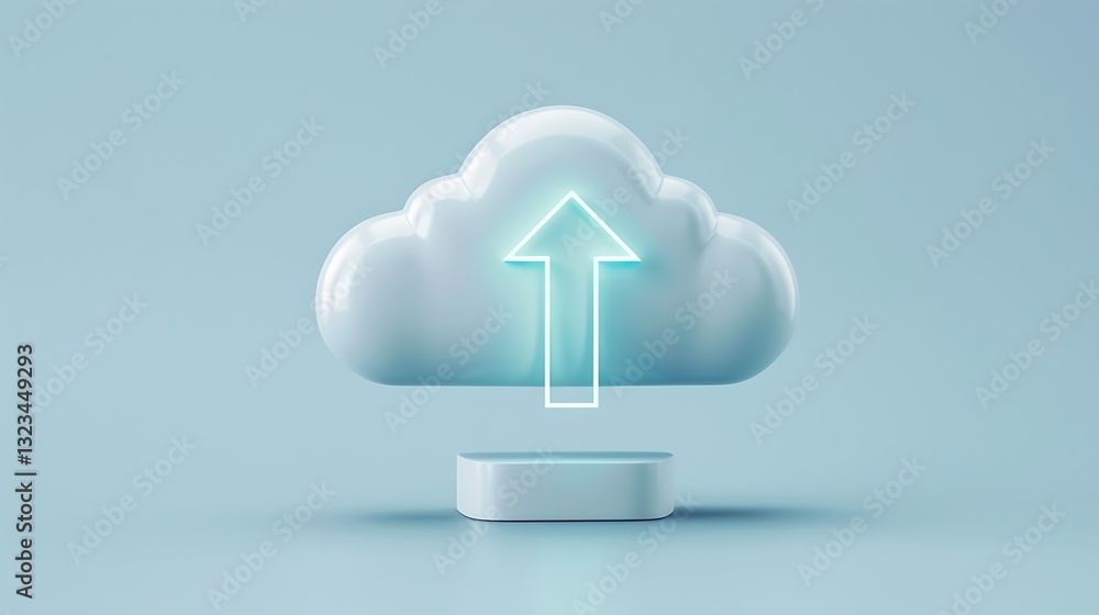 Poster modern cloud icon with upward arrow symbolizing data upload or file transfer technology concept