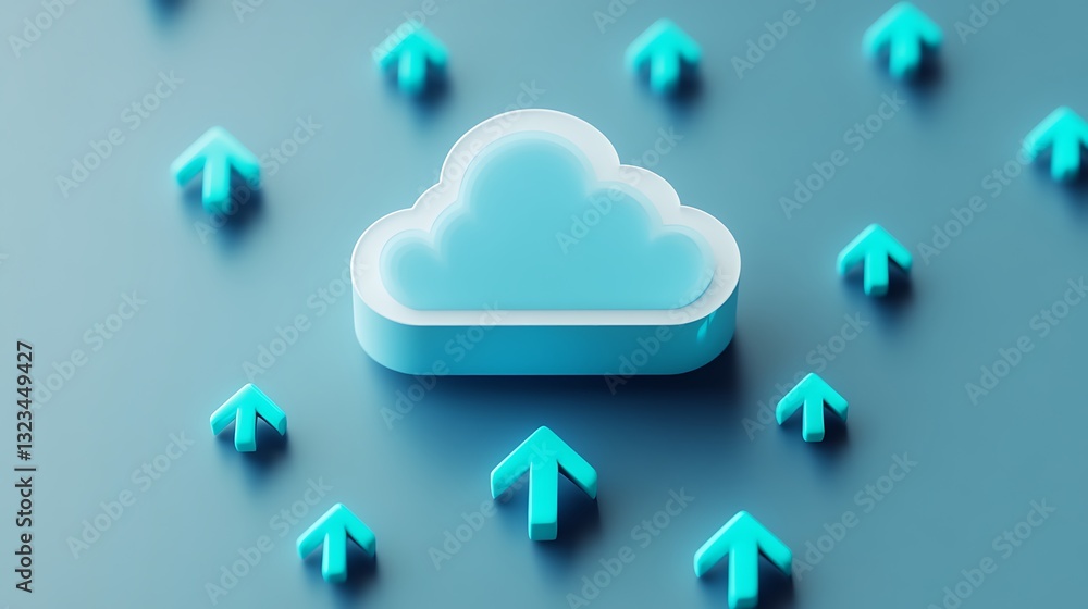 Poster modern cloud storage concept with upward arrows representing data transfer and connectivity
