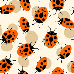 Obraz premium Fashion animal seamless pattern with colorful ladybird on white background. Cute holiday illustration with ladybags for baby. Design for invitation, poster, card, fabric, textile.