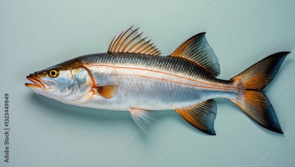 Aufkleber fresh dorado fish displayed on a soft mint green background with a smooth texture highlighting its s