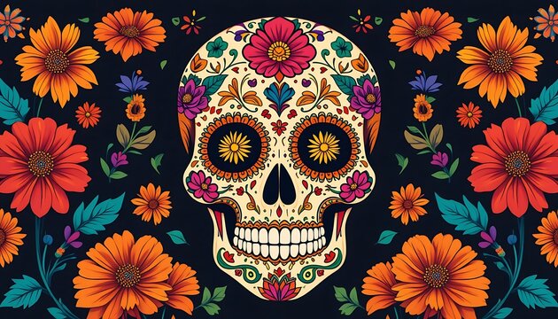Dia de los Muertos: Sugar Skull with Vibrant Floral Design