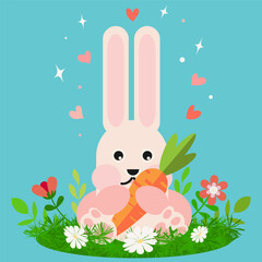 Fototapeta premium Cute Cartoon Geometric Bunny with Carrot