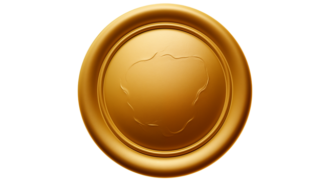 Elegant Gold Seal Award Emblem Luxury Badge Design on transparent background.