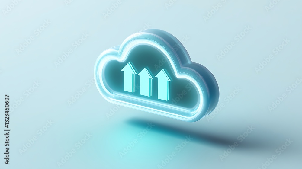 Aufkleber neon cloud icon with arrows indicating data uploads on a light background