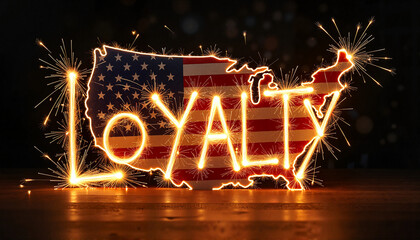 Glowing Loyalty Day card with U.S. flag and sparklers, patriotic spirit