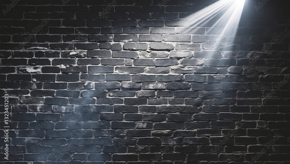 Leinwandbilder black and white textured brick wall illuminated by a dramatic spotlight from the upper left, creatin