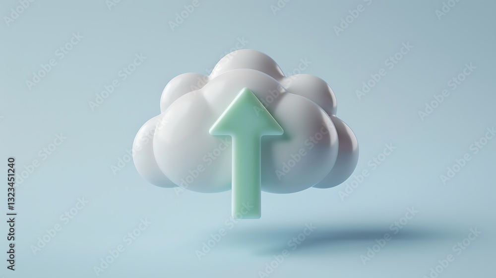 Aufkleber soft and modern cloud icon with an upward arrow on light background for digital concepts