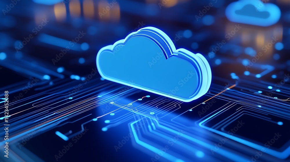 Aufkleber vibrant blue cloud icon over circuit board background representing cloud computing and digital techn