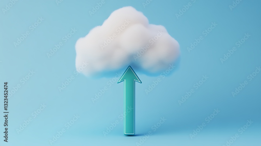Poster white cloud with upward arrow on blue background symbolizing growth and potential in digital context