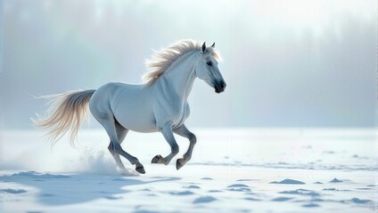 Obraz premium White Horse Running in the Snow
