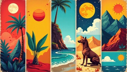 Vibrant postcards, bold colors, diverse designs, congratulations, art