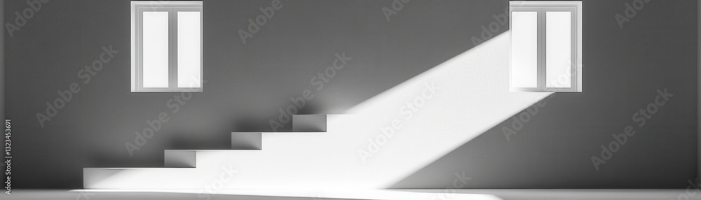 Aufkleber monochromatic grayscale image of a minimalist staircase bathed in sunlight streaming through two win