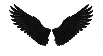 Dark elegant wings spread wide against white background. AI Generated
