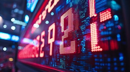 Digital Stock Market Ticker Display with Financial Numbers and Charts