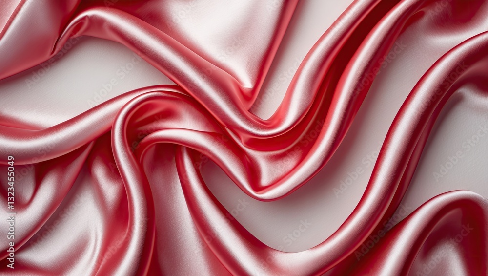 Leinwandbilder red satin fabric draped elegantly with soft folds and a glossy sheen against a soft neutral backgrou