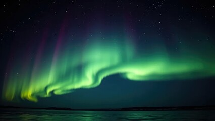 Aurora borealis in the darkness with shimmering light, glow, atmosphere