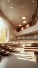 Modern auditorium with wooden seating design