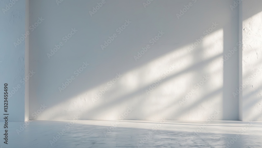 Poster soft gray shadows cast on a textured white wall with a light gray floor creating a serene and minima
