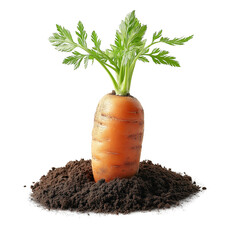 Carrot with soil isolated on transparent background. PNG with clipping path
