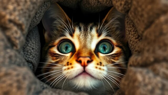 Blick nach oben durch das offene Katzenauge in der Gruft, Tierfotos, Augen