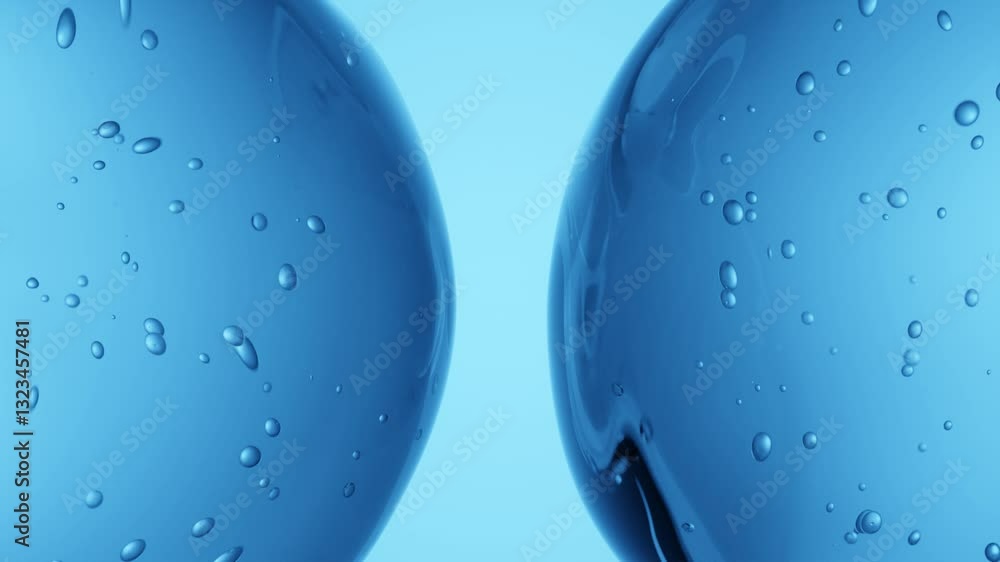 Poster minimalistic 3d abstract animation of clear transparent droplets with internal bubbles – seamless lo