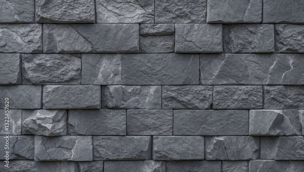 Poster gray stone wall texture with a rugged surface, featuring varied shades of gray, stacked rectangular 