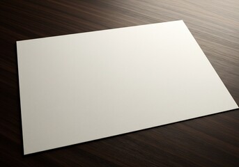 Blank white paper subtly illuminated rests on dark wood. AI Generated