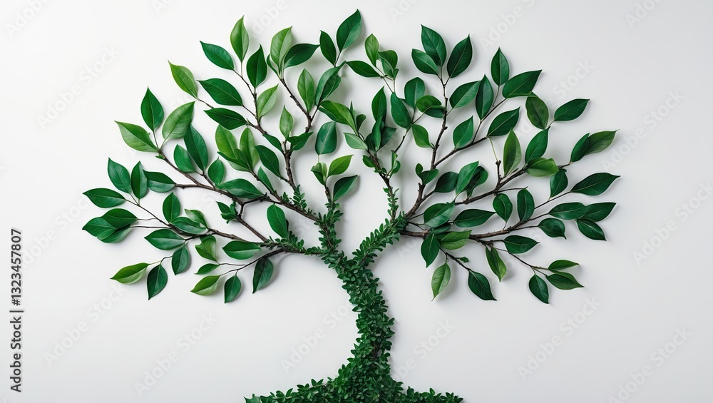 Aufkleber green leafy tree art design on white background with intricate branches and foliage, showcasing vibr